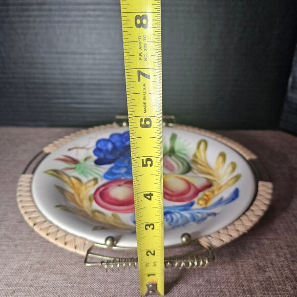 Vintage 1960s Souritsu Akechi Japan Hand Painted Plate With Metal Holder Mid-Cen - Picture 10 of 11